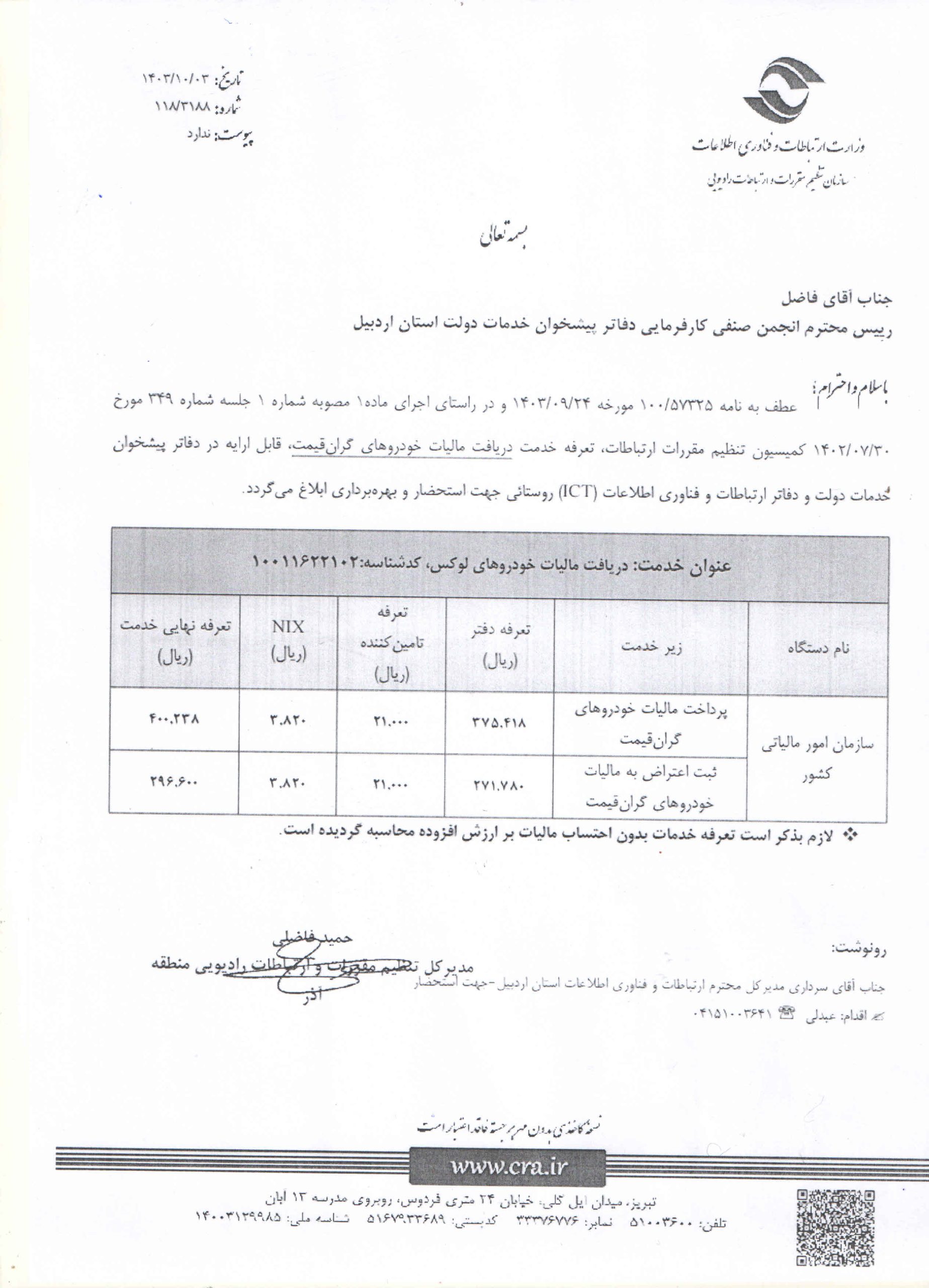 تعرفه مالیات خودروهای گران قیمت